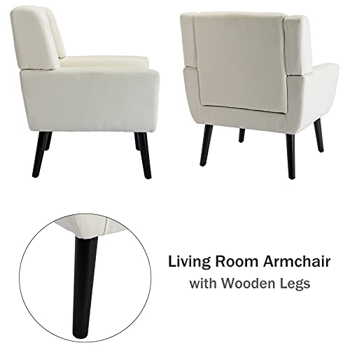 Dolonm Midcentury Modern Accent Chair With Arms, Upholstered Fabric Reading Side Chair Tufted Back Decorative Wingback Chair For Living Room Bedroom (Beige) #TOP4