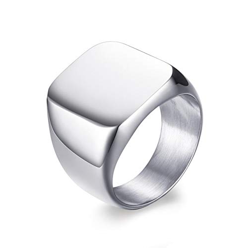 SDFASD Mens Womens Pinky Ring Stainless Steel Band Big Rings Silver-Color Black Signet Polished Biker Bague Party Jewelry 9 White