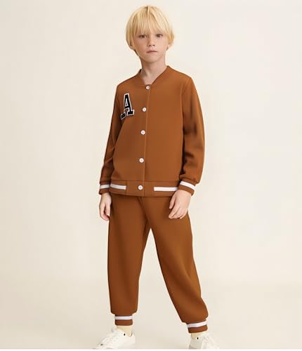Image of Cakaner Boys Color Block Button Down Shirt and Jogger Pants Button Up Sweatsuits Sets (Size: 5-12T)
