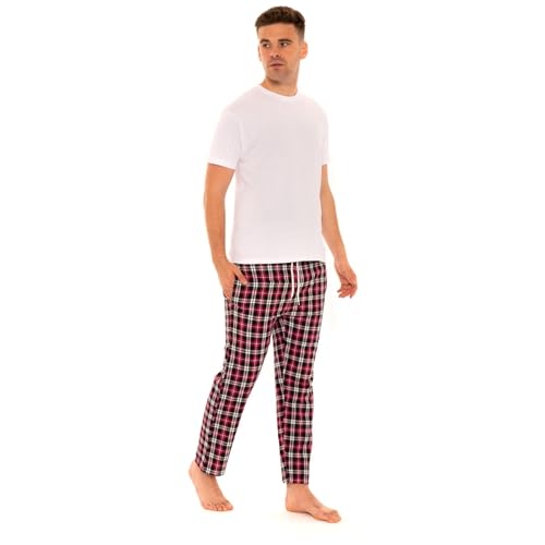 Style It Up Conjunto de pijamas tejidos para hombre 100% algodón, conjunto de dos piezas de lujo para estar por casa, camiseta de manga corta con cuello redondo, pantalones de cuadros suaves, XL