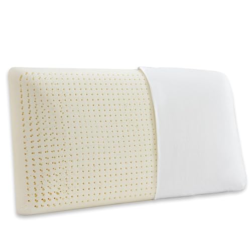 Almohada de cama de látex natural, almohada suave de tamaño Queen para personas que duermen de lado, espalda y estómago, funda de algodón transpirable extraíble