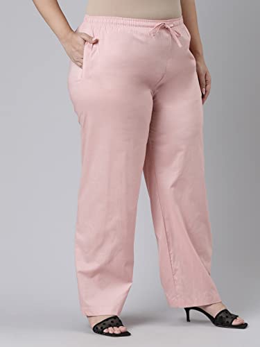Image of GO COLORS Women Blue Stripe Cotton Wide Pants