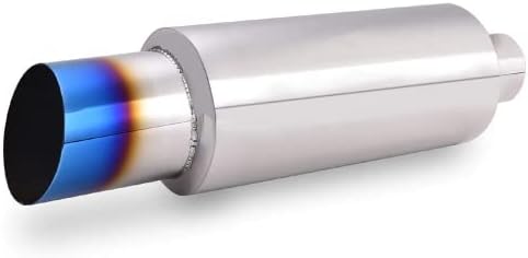 SPELAB Exhaust Muffler 2.0 Inch Inlet 3.0 Inch Outlet - Stainless Steel Exhaust Tip N1 Burnt Type for Universal Fitment on Most Cars, Sedans, and Trucks - 14.8” Overall Length