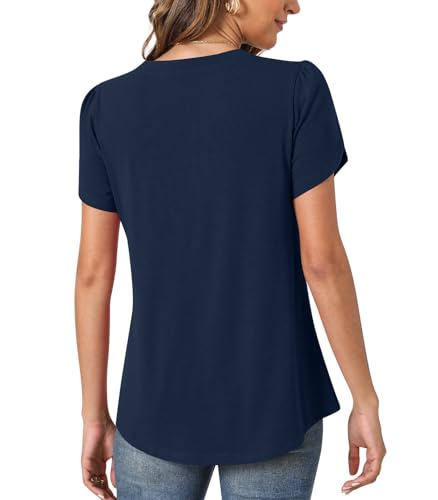 Anyhold Womens Tops Dressy Casual Summer Short Sleeve Blouse Dress Shirt4