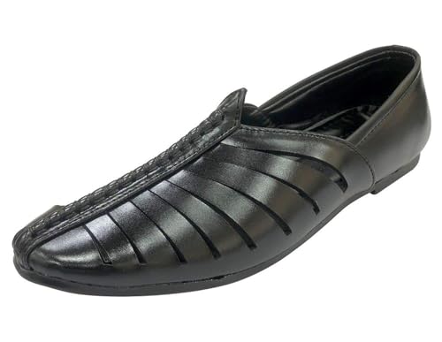 Punjabi Jutti for Mens Black Breathable Comfort Loafers Indian Shoes Sherwani Wedding Shoes
