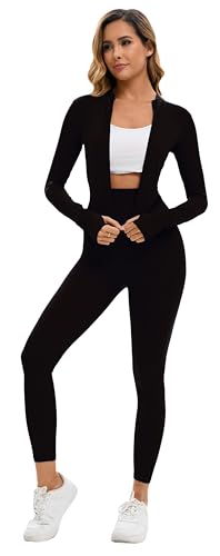 Yknktstc Womens Two Piece Tracksuit Set Long Sleeve Zipper Jacket with Athletic High Waist Leggings Workout Outfit2