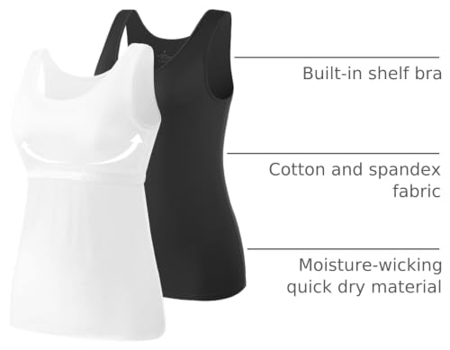 Image of Vislivin Cotton Tank Tops with Shelf Bra for Women Stretch Tanks Wide Strap Undershirts
