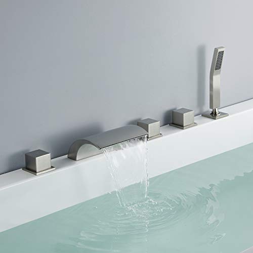 Hanallx Roman Tub Filler Waterfall Tub Faucet Brushed Nickel Deck Mount Bathtub Faucets Brass Bathroom Faucets With Handheld Shower #TOP2