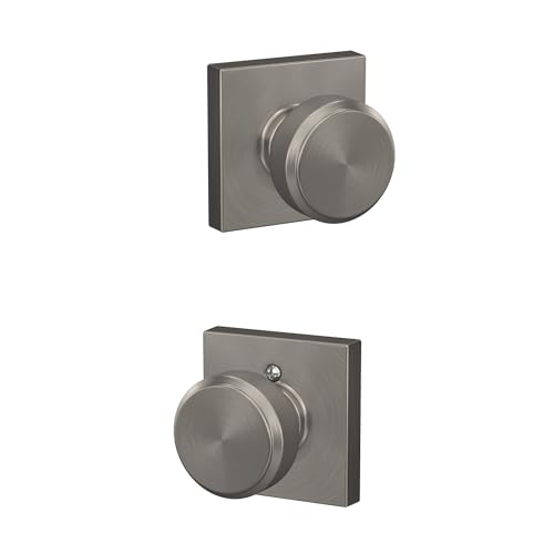 Image of Schlage F10 BWE 619 COL Bowery Door Knob with Collins Trim, Hall & Closet Passage Lock, Satin Nickel