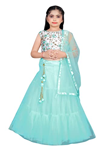 Lehenga choli pour mariage et fête tenue indienne fille bleu 11-13 ans éclatante
