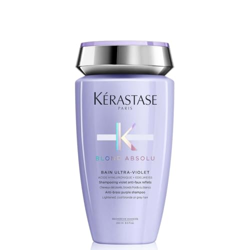 Kérastase Blond Absolu, Champú Ultravioleta Neutralizante, Para Pelo Teñido y Decolorado, Con Ácido Hialurónico, Bain Ultra-Violet, 250 ml