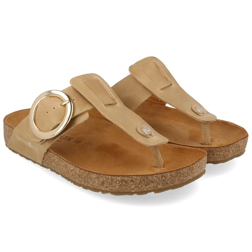 Image of HAFLINGER Round Buckle Corinna Sandals with Rubber Sole and Cork Latex Footbed Unisex