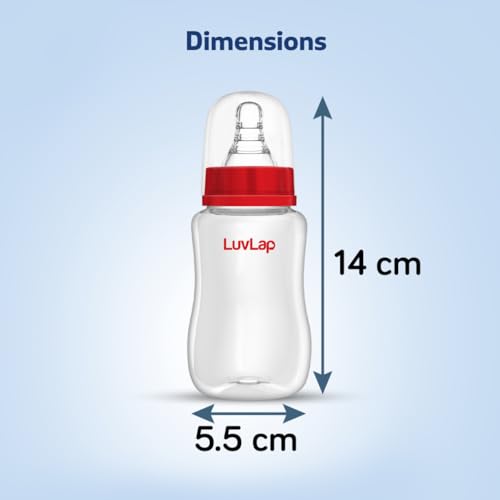 LuvLap Anti-Colic Slim/Regular Neck Essential Baby Plastic Feeding Bottle, 125Ml, New Born/Infants/Toddler upupto 3 Years, BPA Free, White Colour