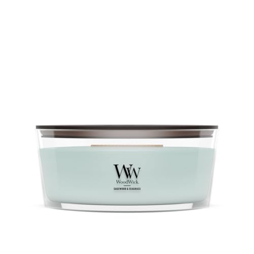 WoodWick Sagewood & Seagrass Gifts for Women and Men 16 oz Ellipse Candle with Crackling Wick
