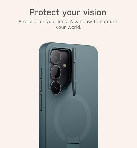 Image of SURITCH for Samsung Galaxy S25 FE Phone Case, Magnetic Shockproof Bumper Case Slim Protective Cover with Camera Cover & Adjustable Metal Kickstand for Galaxy S25 FE (2025)-Lake Green