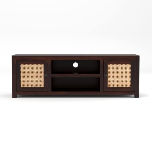 Image of Solid Sheesham Wood Entertainment TV Unit with 2 Door | Rosewood Tv Stand /TV Cabinet for Living Room | Bedroom | Wooden TV Panel with Shelf Stoarge | TV Table