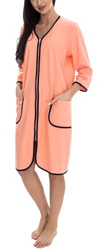 Aquarti Bata para Mujer Albornoz con Cremallera y Mangas 3/4, Albaricoque, 6XL