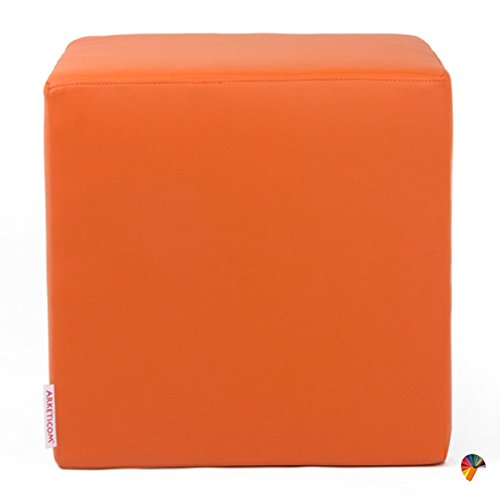 Arketicom Dado Pouf Poggiapiedi CUBO Ecopelle Sfoderabile Puff Arancione 35 cm