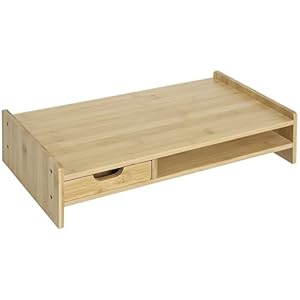 HOMCOM Monitor Riser Laptop PC Plinth Stand TV Computer Desktop Organiser W/Drawer Bamboo