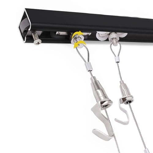 Image of AMUFJJ Art Gallery Ceiling Wall Mount Picture Hanging System Kit, Heavy Duty Photo Display Rail Track with 3 5 6 8 10 FT Long Steel Cords for Library /Museums /Schools(Ceiling Mount,3m /9.8ft Cable)
