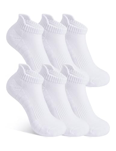 Image of JOCMIC 6 Pairs Boys Athletic Ankle Socks, Cushioned Arch Support Breathable Kids Sports Socks, Anti Blister White School PE Running Socks for Boys White, 7-10 Years