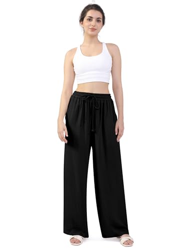 Women's Wide Leg Casual Pants Drawstring Waist Viscose Loose Beach Vacation Summer Palazzo Pants Trouser Linen-Feel2