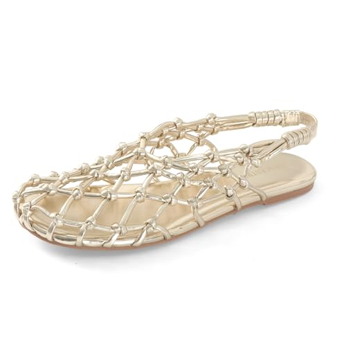Women's Mesh Ballet Flat Sandals – Slingback Strap Flat Heel with Leather-Woven Design & Cushioned Insole for Casual Beach & Summer