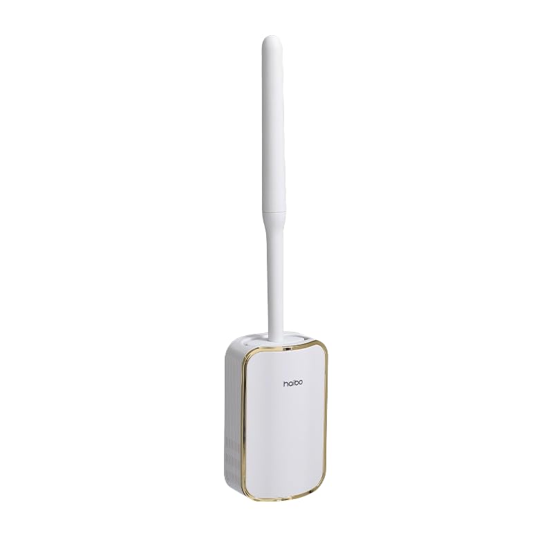 Scopino e portascopino da parete, design curvo, moderno scopino per la pulizia del WC con setole resistenti per la pulizia del bagno, oro bianco