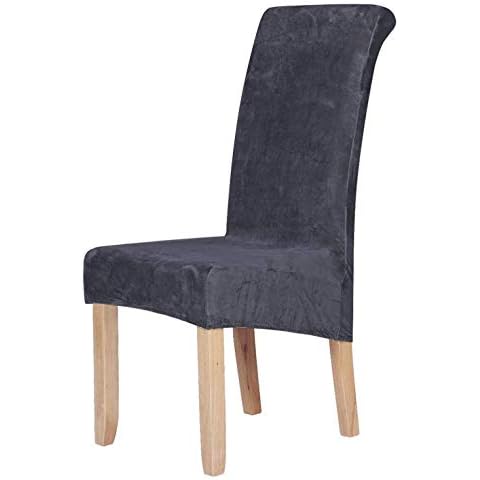 Velvet Stretch Dining Chair Slipcovers Set of 6 - Spandex Plush Short Chair Covers Solid Large Dining Room Chair Protector Home Decor, Dark Grey Cover