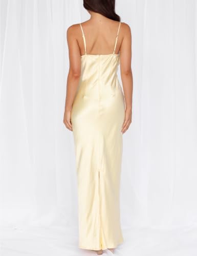Image of Formal Satin Silk Spaghetti Strap Maxi Dresses for Women Wedding Guest