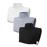 Yija Women Half Top Mock Blouse Turtleneck Dickey Collar Wrap Neck Warmer 3Pcs (Black+White+Gray)