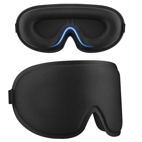 Wanme Antifaz para Dormir para Mujer y Hombre, Diseño Ergonomico 3D para Las Pestañas y Los Movimientos Oculares, Máscara para Dormir Transpirable y Bloqueadora de Luz (Negro)