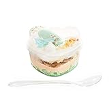 HallGEMs Premium Super Clear Dessert Cup Heart Shape 4oz (50 pack, Heart) with Mini Spoons and Secure Snap-On Lids