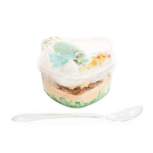 HallGEMs Premium Super Clear Dessert Cup Heart Shape 4oz (50 pack, Heart) with Mini Spoons and Secure Snap-On Lids