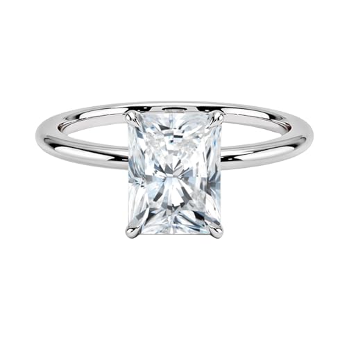3CT Radiant Cut Moissanite Engagement Rings for Women,D Color VVS1 Clarity Solitaire Ring 925 Sterling Silver with 14K White Gold Plated Moissanite Wedding Promise Rings Size 4-12