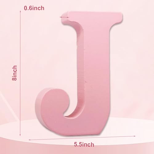 AOCEAN 8 Inch Pink Wood Letters Unfinished Wood Letters for Wall Decor Decorative Standing Letters Slices Sign Board Decoration for Craft Home Party Projects (J)