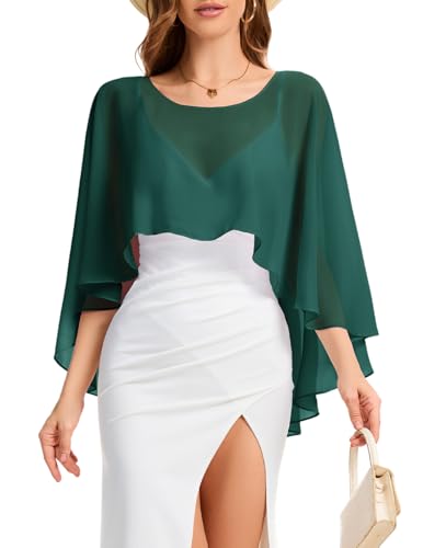 Bbonlinedress Chiffon Capes Damen Sommer Weiche Capelets leichte Tücher Wraps für Abendkleider Schal Stola elegant Umhang Dark Green
