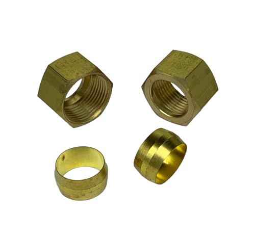 Jstpure for 2PK 7/8 Compression Tube Size Nut Ferrule Sleeve Combo for Pneumatic Water Pipe