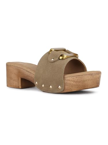 Image of Womens Green Ethnic Solid Round Toe Platform Heel Sandals