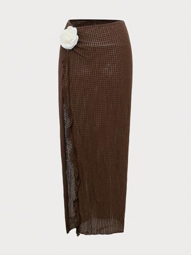 QJQ Women's Bathing Suit Cover Up Skirt 3D Floral Crochet Coverups High Slit Swimsuit Coverup Beach Skirts3