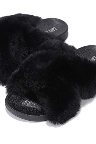 Cape Robbin Grande Furry Faux Fur Slides Slippers for Women, Cozy Fluffy House Slippers3
