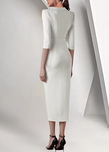 Elegant Mother of The Bride Dress Shawl Lapel 3/4 Length Sleeve Tea Length Mermaid Wedding Guest Dress with Belt 20252