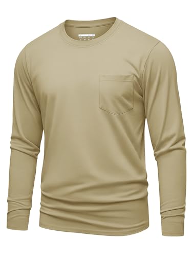 Image of KEFITEVD Mens T Shirt Cotton Casual Regular Fit Tshirt Lightweight Work T-Shirt Plain Classic Style Tees with Chest Pocket Khaki L