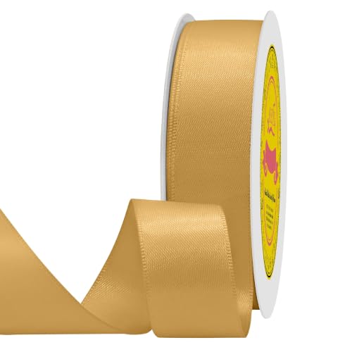 Image of Double Face Old Gold Satin Ribbon 7 /8 inch X 25 Yards Polyester Old Gold Ribbon for Gift Wrapping Very Suitable for Weddings Party Hair Bow Invitation Decorations and More
