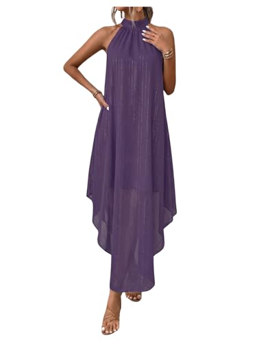 Image of Verdusa Women's Wedding Guest Dress Halter Flowy Chiffon Asymmetrical Long Summer Prom Dress