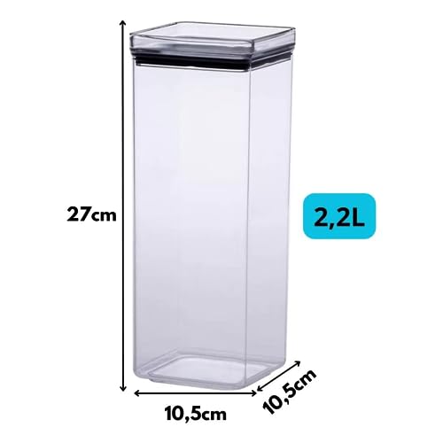 Kit 4 Potes Herméticos 2200ml Quadrados Bpa Free Resistente Empilhável Mantenha A Cozinha Organizada