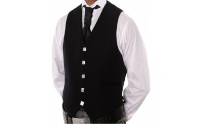 Scottish Prince Charlie Kilt Waistcoat - Men's Formal Vest, 5-Button Wool Blend, UK Stock