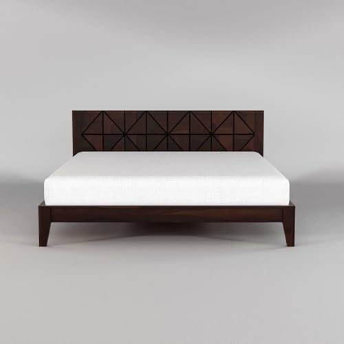Image of Solid Sheesham Wood King Size Cot Bed Without Storage for Bedroom - Wooden King Size Cot for Bedroom - Solid Wooden Double Bed Palang for Home (James Walnut)