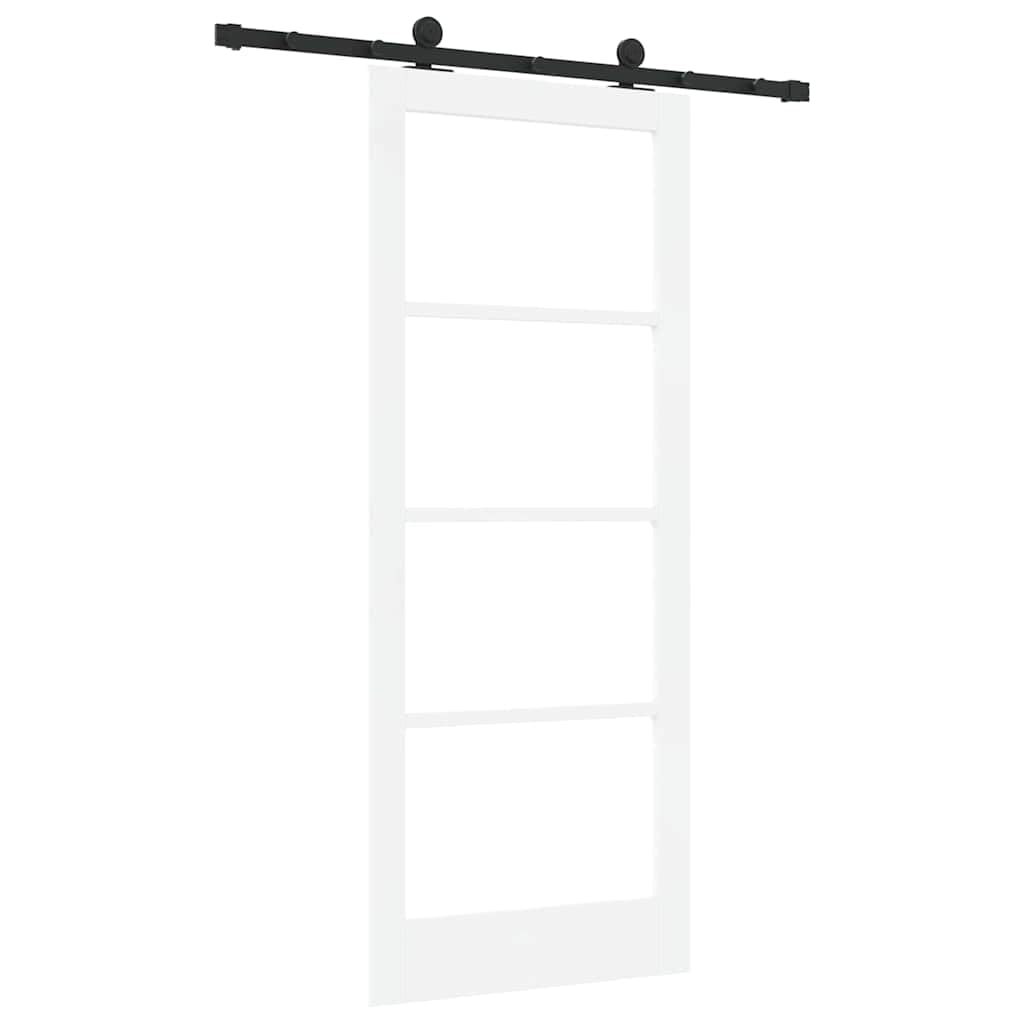 Drzwi przesuwne ORKDAL białe, 83 x 202 cm, lite drewno sosnowe i szkło, do wnętrz z cichą technologią ślizgową i minimalistycznym wzornictwem do pomieszczeń mieszkalnych i jadalni