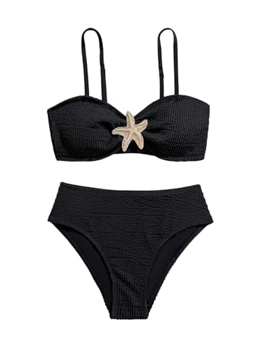 Image of RoseSeek Girl's 2 Piece Padded Bathing Suit Wireless Starfish Swimsuit Spaghetti Strap Vacation Beachwear Set